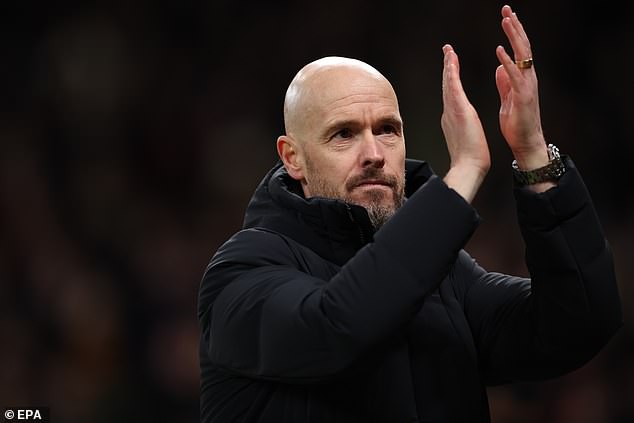 Man United will have to consult Sir Jim Ratcliffe if they want to sack Erik ten Hag (above)