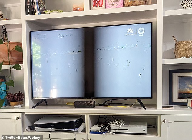 Dozens of Matildas fans were furious after a massive satellite failure made TV viewing impossible (pictured) late in the first half during the international friendly against Canada