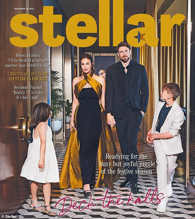 Speaking to Stellar magazine, the Australian supermodel, 48, said she thoroughly enjoyed her one-off return to the catwalk for David Jones' 185th anniversary in March.  (Pictured on the front cover of Stellar with her husband Sean Hampson and children River and Rosie)