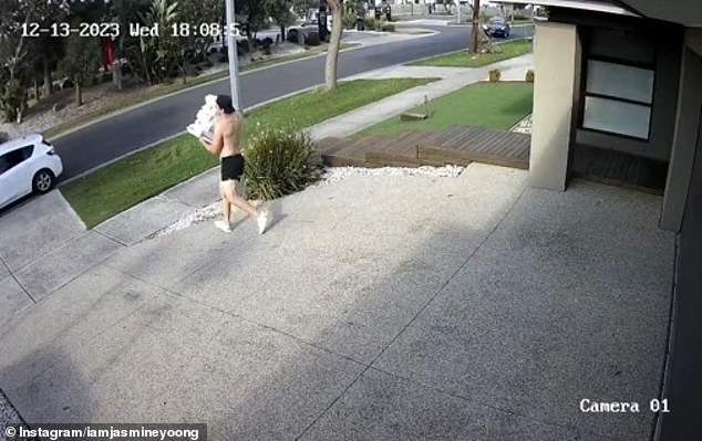 Melbourne mum Jasmine Yoong shared photos of a man stealing her Christmas gifts (above) after giving him 24 hours to return them