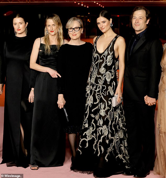 Meryl Streep made the rare move of posing with all four of her children on a red carpet.  The family reunion took place on Sunday during the 2023 Academy Museum Gala in Los Angeles.  Streep, 74, was seen with son Henry Wolfe and daughters Mamie Gummer, 40, Grace Gummer, 37, and Louisa Jacobson, 32