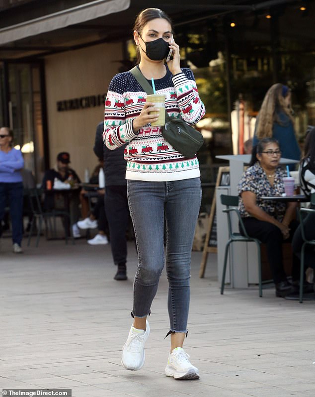 Mila Kunis made a rare sighting in Los Angeles on Tuesday after not being seen in public since late October.  The That 70s Show alum, 40, wore a cute Christmas-themed sweater in white, black, red and green