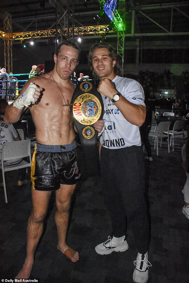 Married At First Sight's Mitch Eynaud (right) was the proud, supportive brother on Saturday night as his younger brother Jayden (left) entered the boxing ring