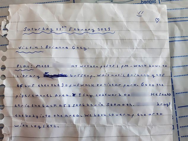 The note – titled “Saturday, February 11, 2023. Victim: Brianna Ghey” – was found next to notes about serial killers including Jeffrey Dahmer, Richard Ramirez and Harold Shipman.