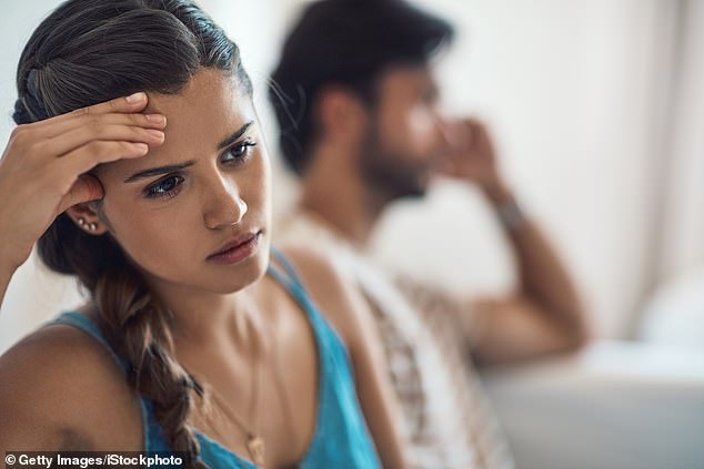 The couple's engagement was not a happy one and they separated after four months.  Pictured is a stock photo of a couple following a line