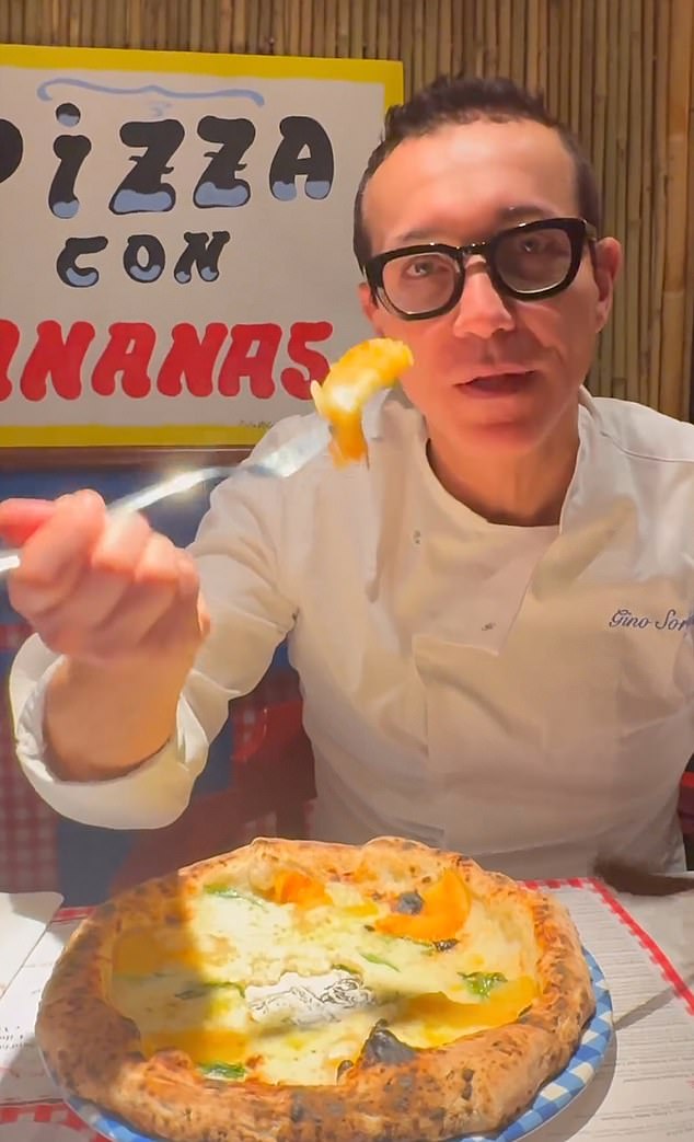 Famous Naples pizza chef Gino Sorbillo (pictured) has stunned traditionalists by introducing pineapple toppings to his restaurants for the first time