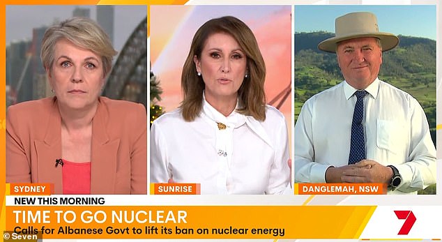The Sunrise host (center) asked Environment Minister Tanya Plibersek (left) why her government was against nuclear energy if world powers were to take it on
