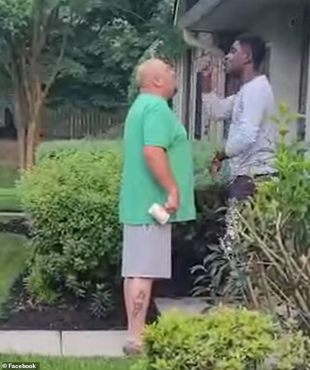 Edward Mathews, now 47, was seen in July 2021 standing in front of a Black neighbor - spitting on him, calling him the n-word and a 