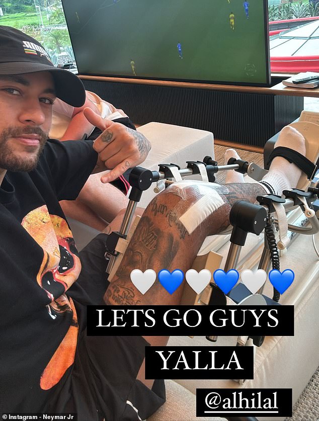 Neymar posed for a selfie as he cheered on Al-Hilal as he recovered from a recent operation