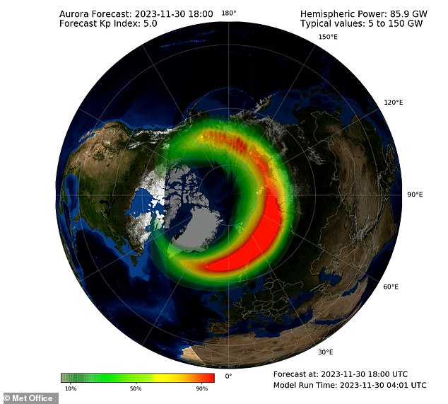 Met Office animation shows the auroral oval – the ring-like band of auroral activity that defines the extent of the northern lights and where they will be most visible