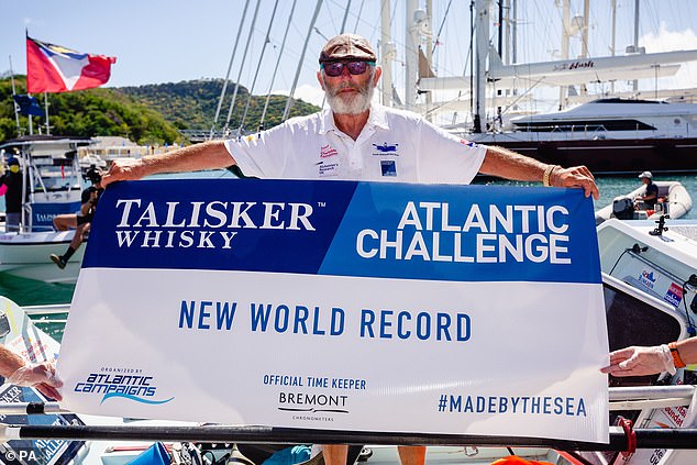 Rothwell (pictured after completing the Atlantic Challenge for the first time) is aiming for a new record