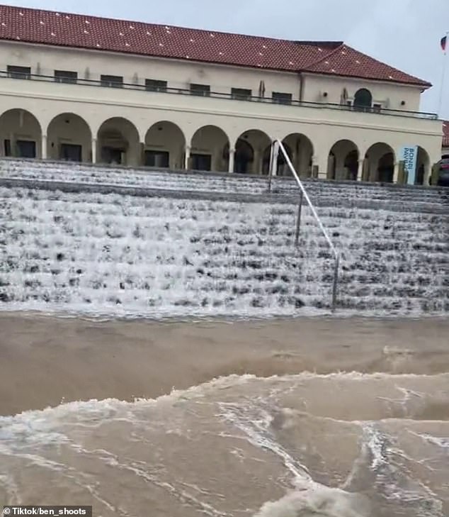 The steps of the famous Bondi Pavilion were transformed into a rushing waterfall on Sunday