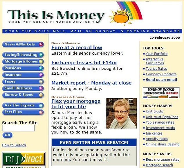 This is money in its early days - a screenshot from February 2000 when the dotcom bubble burst and Richard Browning was involved in pioneering online financial journalism