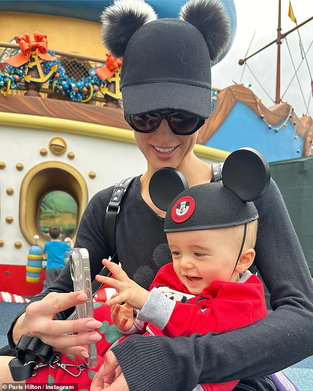 Paris Hilton treated her son Phoenix to his first visit to Disneyland and shared the family outing on social media on Sunday