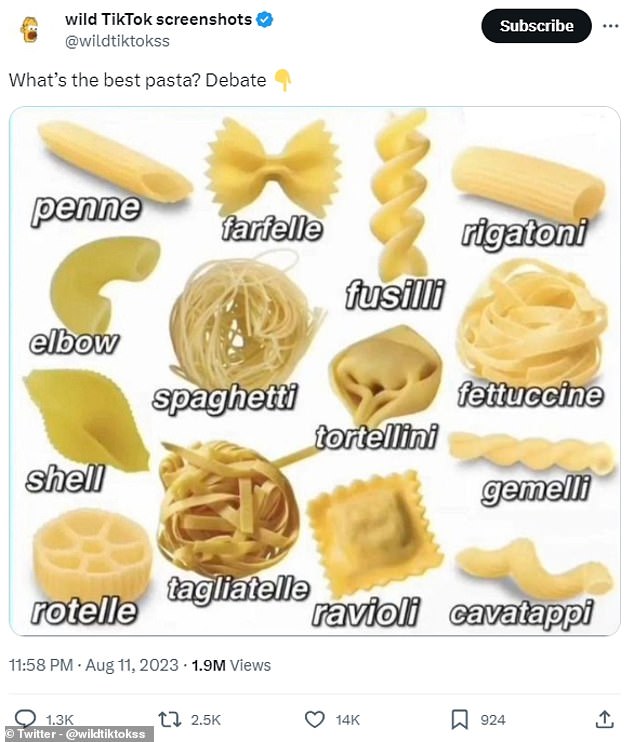 A post on Twitter left people feeling quite salty about their pasta of choice after a photo of fourteen different types was uploaded in August