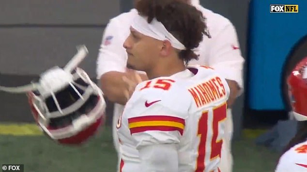 Patrick Mahomes threw away his helmet after an interception against the Patriots on Sunday