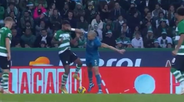 Pepe was sent off after lashing out at Matheus Reis, who had crashed behind him