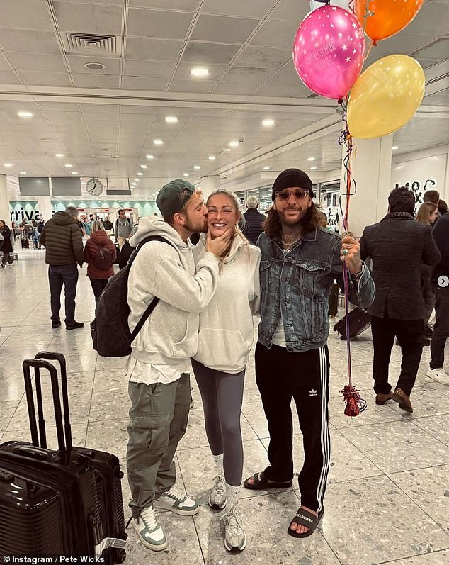 Pete Wicks has left his followers in hysterics after sharing an 'awkward' photo of the moment his friend Sam Thompson reunited with his girlfriend Zara McDermott