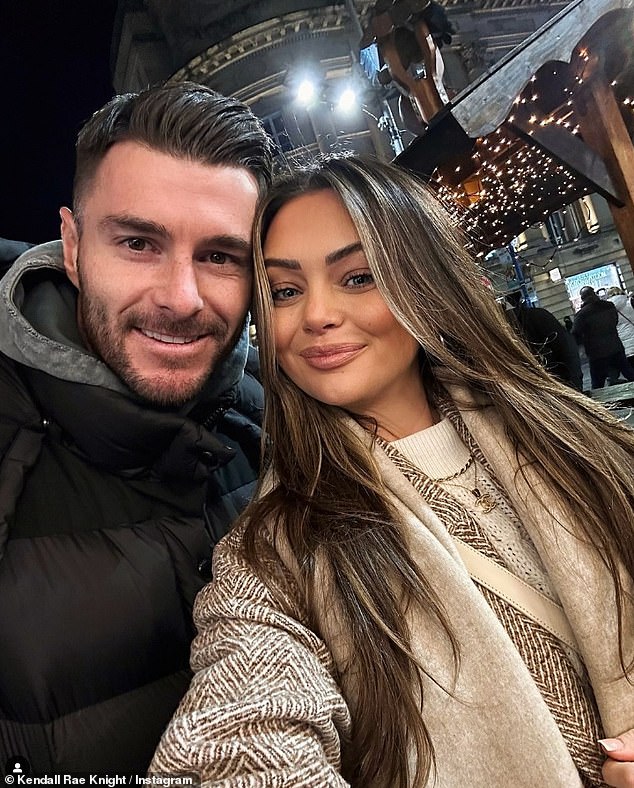 Pregnant Kendall Rae Knight looked more in love than ever as she posed for a selfie with rarely seen footballer boyfriend Andrew Hughes on Instagram on Monday