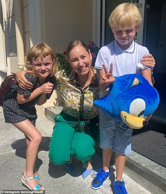 Jazmin Grimaldi (pictured center) shared a birthday tribute post for the ninth birthday of Prince Jacques (pictured left) and Princess Gabriella (pictured right)