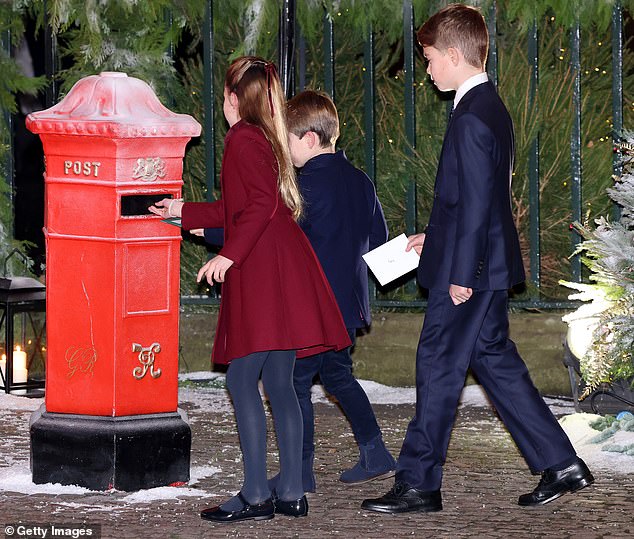 Princess Charlotte of Wales, Prince Louis of Wales and Prince George of Wales post Christmas letters for the 'Together At Christmas' Carol Service at Westminster Abbey