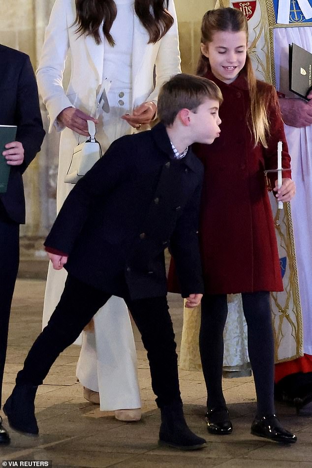 Prince Louis brutally blew out his sister's candle during Kate's Christmas carol concert, leaving his royal siblings in stitches