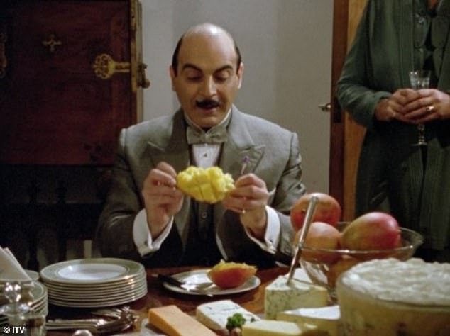 In The Theft of the Royal Ruby, Sir David Suchet's character Poirot sees a mango in a fruit bowl and demonstrates how to eat one, before telling the owner: 'A certain Duke taught me'