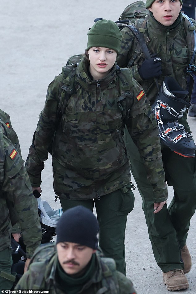 Pictured: Princess Leonor of Spain seen arriving at the Astun ski resort to complete a training exercise