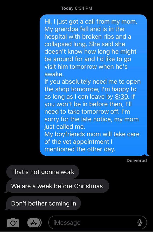 A woman shared her boss's 'heartless' response after a family emergency forced her to stop work for a day