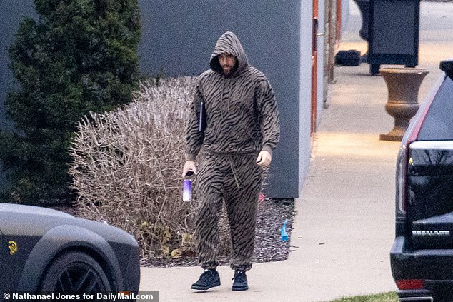 Travis Kelce was spotted in an animal print tracksuit before the Chiefs played the Bengals on Sunday