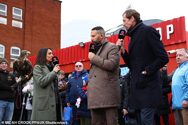 Rio Ferdinand (centre) and Peter Crouch (right) disagreed with Andy Madley's decision to show Jordan Ayew a second yellow card late in the match