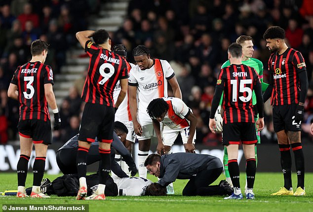 Luton Town's Tom Lockyer dropped in the second half against Bournemouth on Saturday