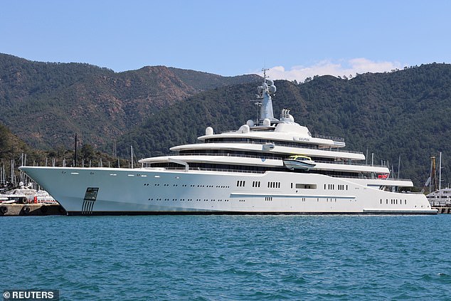 Eclipse, a superyacht linked to Roman Abramovich, is seen docked in Marmaris, Turkey on March 22, 2022.  In March 2022, he was sanctioned by several Western governments.