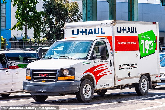 A U-Haul van in California - DeSantis said the state was running out as people left for his state