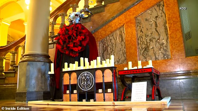 The Satanic Temple is on display in the rotunda of the Iowa State Capitol
