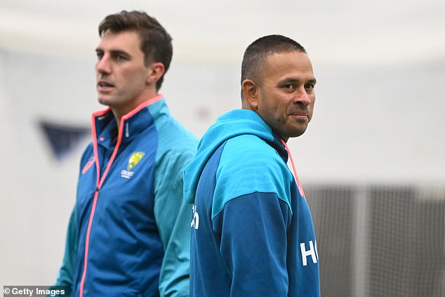 Khawaja has received the support of his skipper Pat Cummins (pictured together on Christmas Day) for his plan to display a dove with an olive branch on his kit during the Boxing Day Test