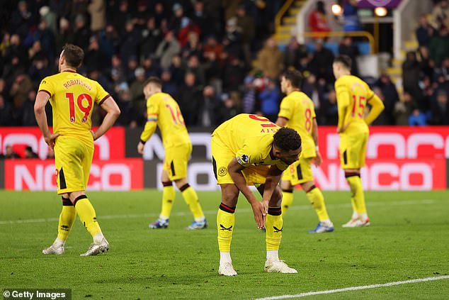 A ten-man Sheffield United capitulated on the road to give Burnley their first home points of the season