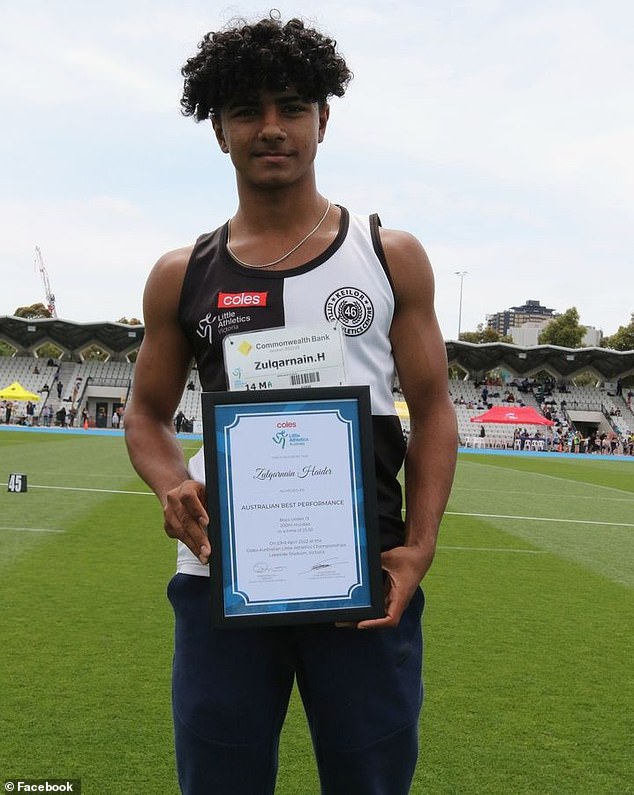 Rising track star Zulqarnain Haider, 14, represented Keilor Little Athletics Club in Melbourne's northwest and his state at national level