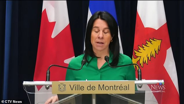 Shocking footage captured the moment Montreal Mayor Valerie Plante collapsed mid-sentence while delivering a speech on live TV