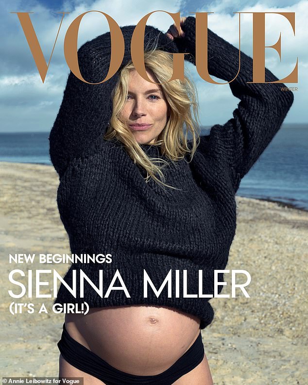 Sienna Miller, 41, is having a baby girl!  Pregnant star, 41, showed off her bare bump on new Vogue cover as she admitted she had her own prejudices about being an 'older mother'