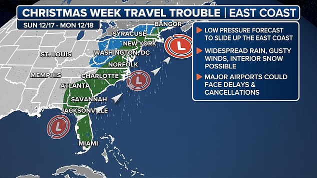 The East Coast is bracing for a messy, wet weekend as two storm systems are expected to merge and move up the coast ahead of the holiday season madness