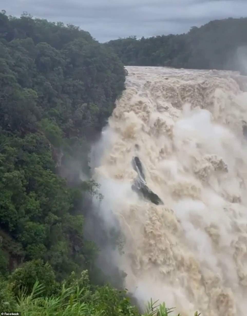 Images of Barrons Falls, near Cairns, before and after Cyclone Jasper have been shared online (photo, Barron Falls on December 18)