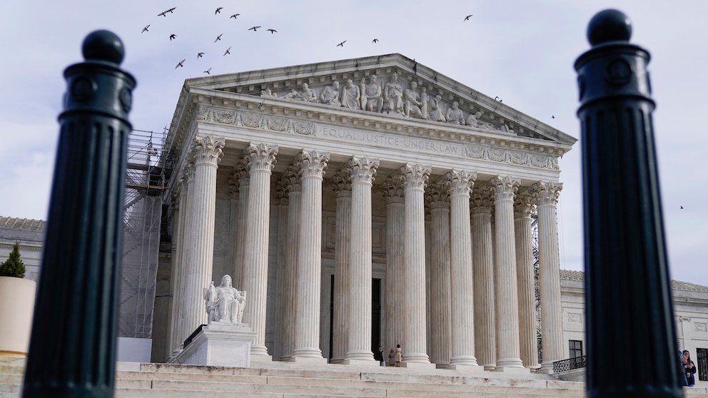 FILE - The U.S. Supreme Court is seen in Washington on Wednesday, Nov. 15, 2023.  The Supreme Court on Tuesday, Dec. 5, dismissed a case involving a Maine hotel that could have made it more difficult for people with disabilities to find out in advance whether a hotel's accommodations will meet their needs.  (AP Photo/Mariam Zuhaib, file)