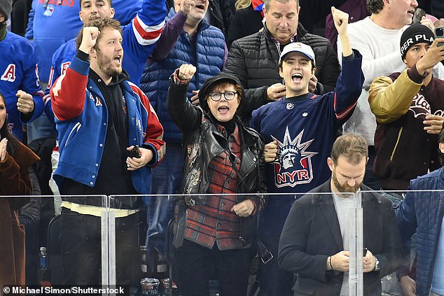 Sarandon, 77, cheers with her sons as the Rangers suffered a 7-3 loss to the Maple Leafs at the Garden on Tuesday night