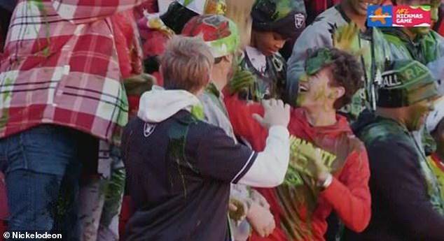 Some of the fans on the upper deck of Arrowhead Stadium in Kansas City got a slime bath