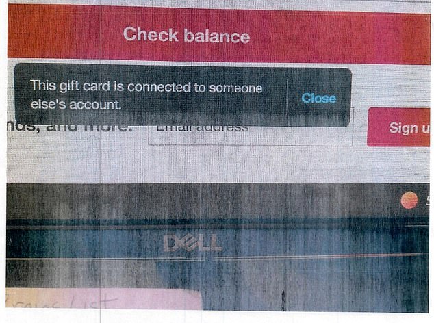 A message appeared on the cashier's screen stating that the gift card was linked to someone else's account when the recipient tried to use the card