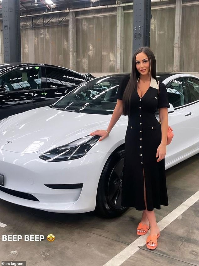 Taylor Jayne 'TJ' Touma, who lives with her boyfriend in the extravagant four-bedroom, five-bathroom home in Sydney's Hunters Hill, woke up at 4.15am on Monday when her Lamborghini Huracan and a brand new Tesla went up in flames.