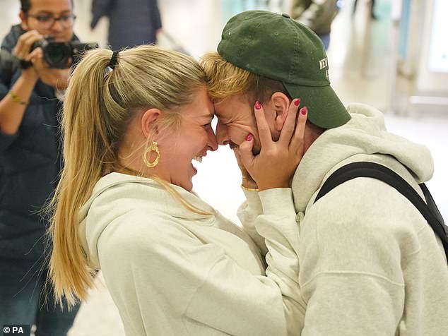 Sam Thompson had an emotional reunion with girlfriend Zara McDermott as he returned to London after his triumphant I'm A Celebrity stint