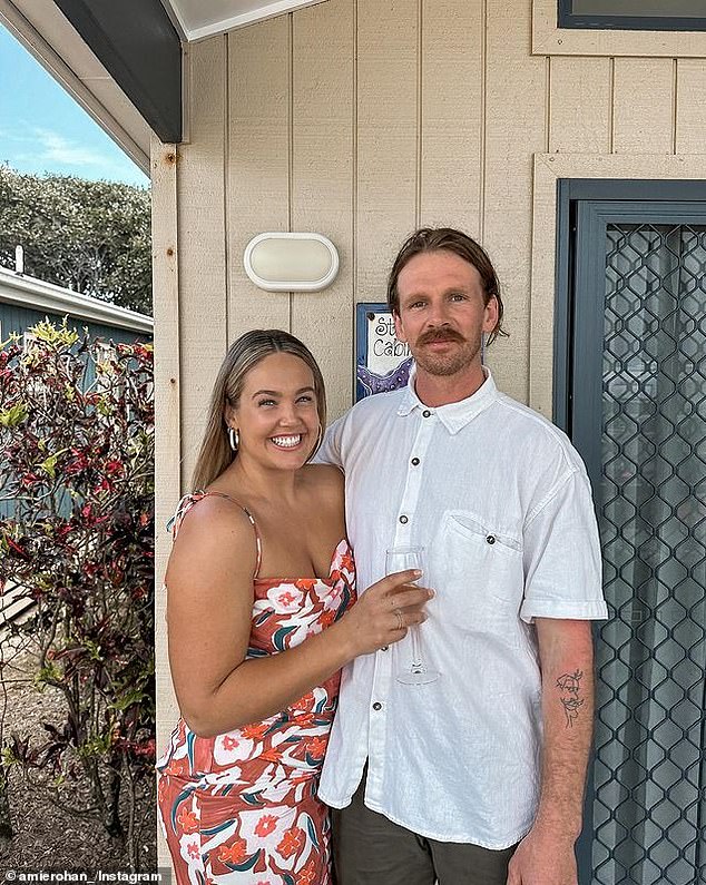 Amie surprised her Instagram followers earlier this month by showing off her baby bump on Instagram.  (Pictured with partner and father of her new child Jaison Todd)