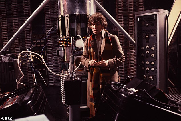 The then doctor, Tom Baker, ended up watching one of his own episodes in Pauline Bennett's living room, to the surprise of her children.  Pictured: Baker as the doctor